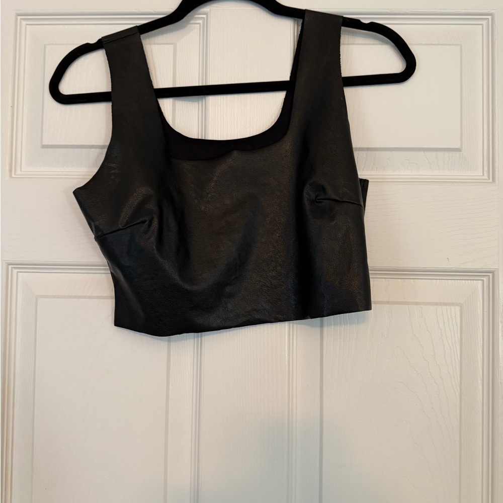 Black Faux Leather Commando Top